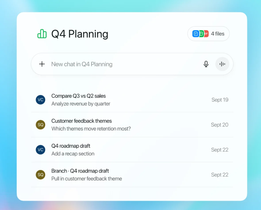 كيف تجعل ChatGPT يفهم مشروعك من ملفاته؟ شرح Projects بمثال عملي مثال رسمي من OpenAI لمشروع في ChatGPT يضم ملفات ومحادثات مرتبطة بالعمل