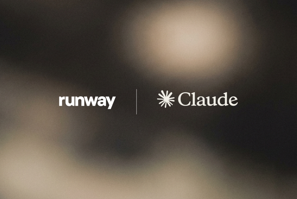 كلود يضيف لوحات البيانات والرسوم المتحركة شعارا كلود وRunway في صورة إعلان التعاون بين المنصتين