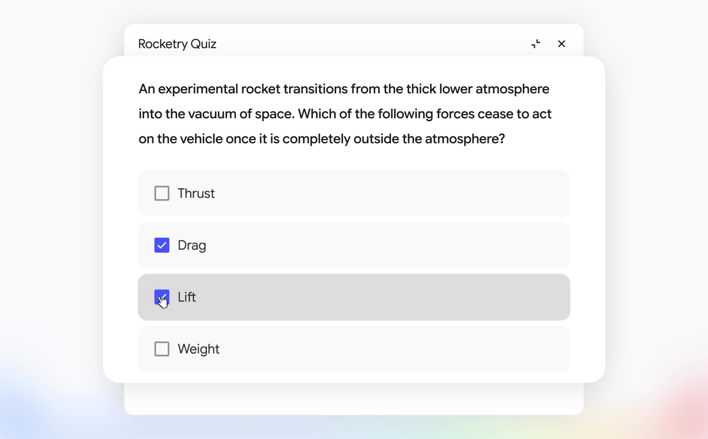 مثال رسمي باللغة الإنجليزية لسؤال تفاعلي في Gemini Notebook مع خيارات للإجابة