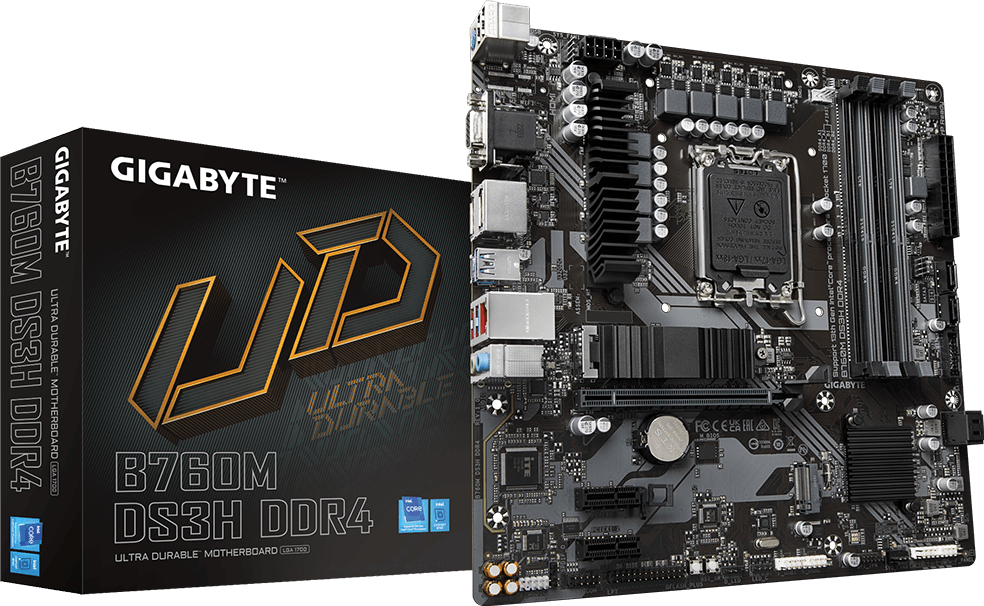 معالجات إنتل مرتقبة تُبقي DDR4 خياراً في 2027 لوحة جيجابايت B760M DS3H DDR4 ذات مقبس LGA1700 بجانب عبوتها