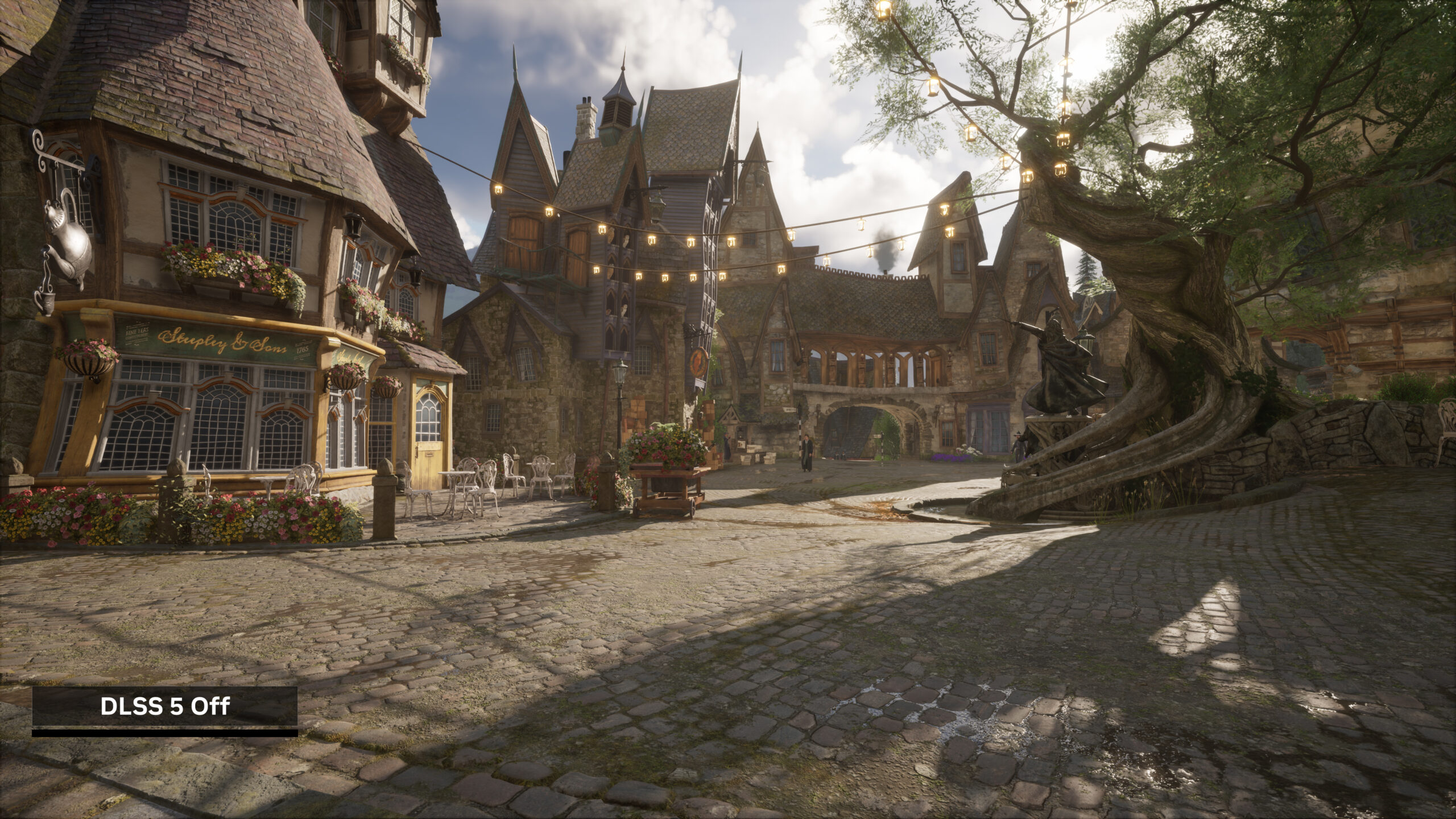 ساحة قرية في Hogwarts Legacy مع إيقاف DLSS 5