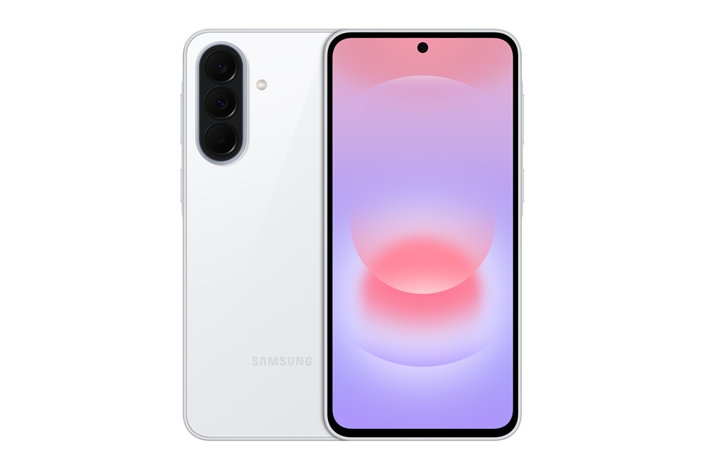 هاتف سامسونج Galaxy A37 5G من الأمام والخلف باللون الأبيض
