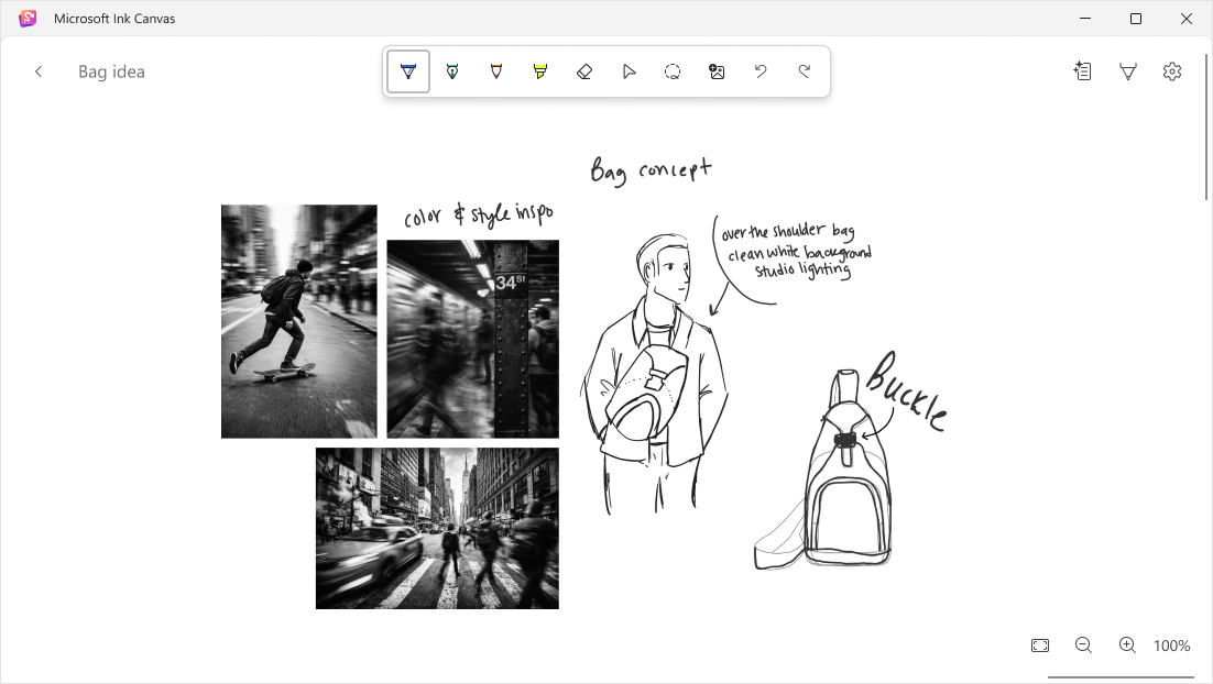 رسومات وملاحظات وصور مرجعية داخل Microsoft Ink Canvas