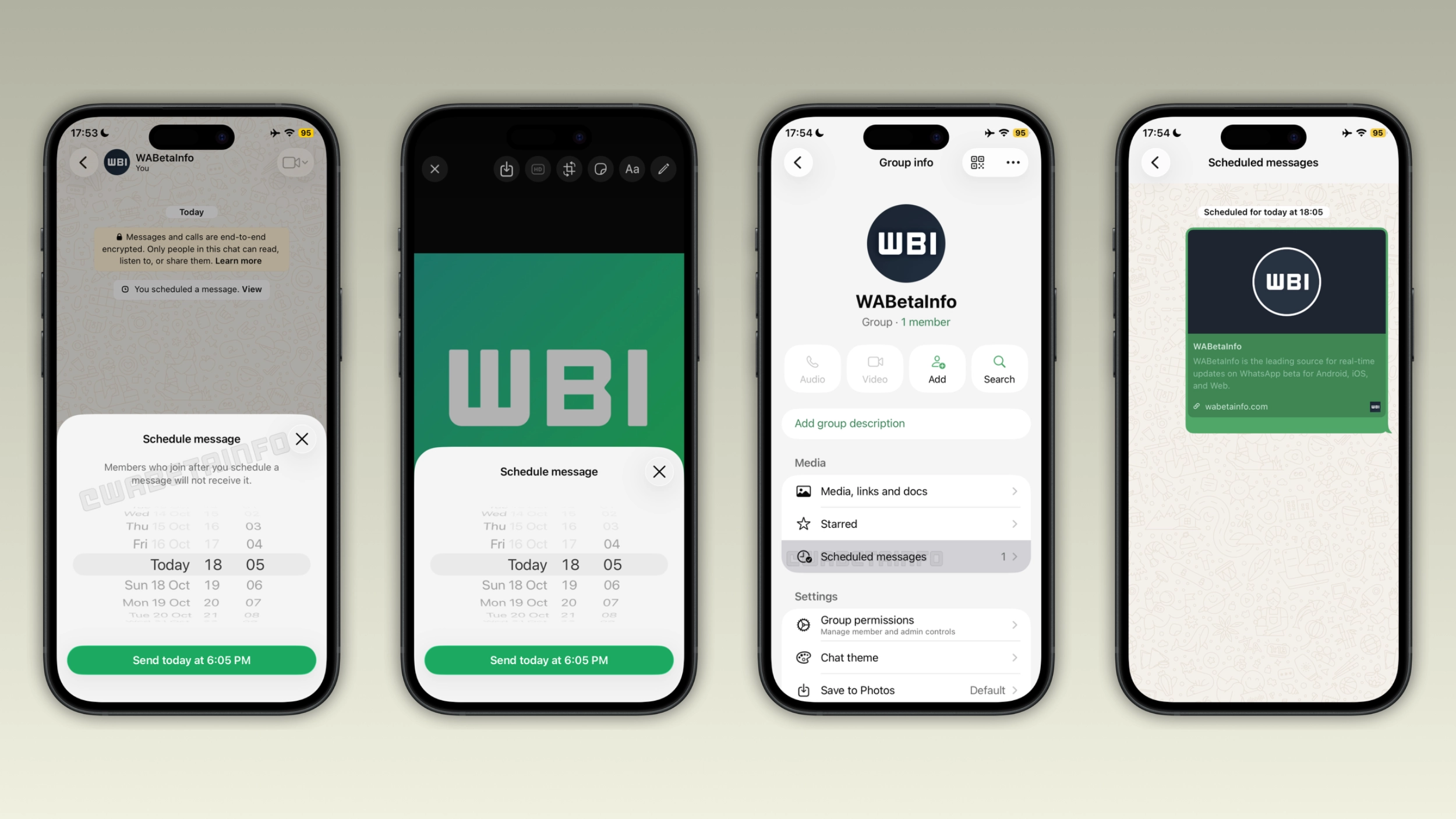 لقطات WABetaInfo لواجهة جدولة الرسائل وإدارتها على آيفون