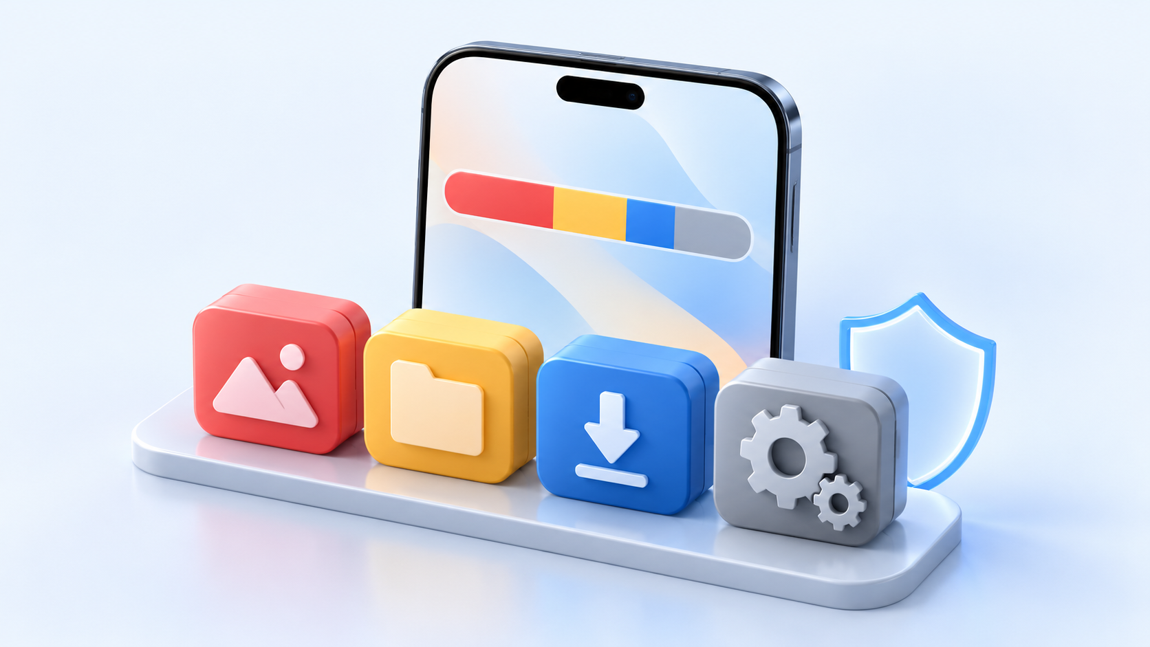 رسم توضيحي لفئات الصور والملفات والتنزيلات وبيانات النظام على iPhone
