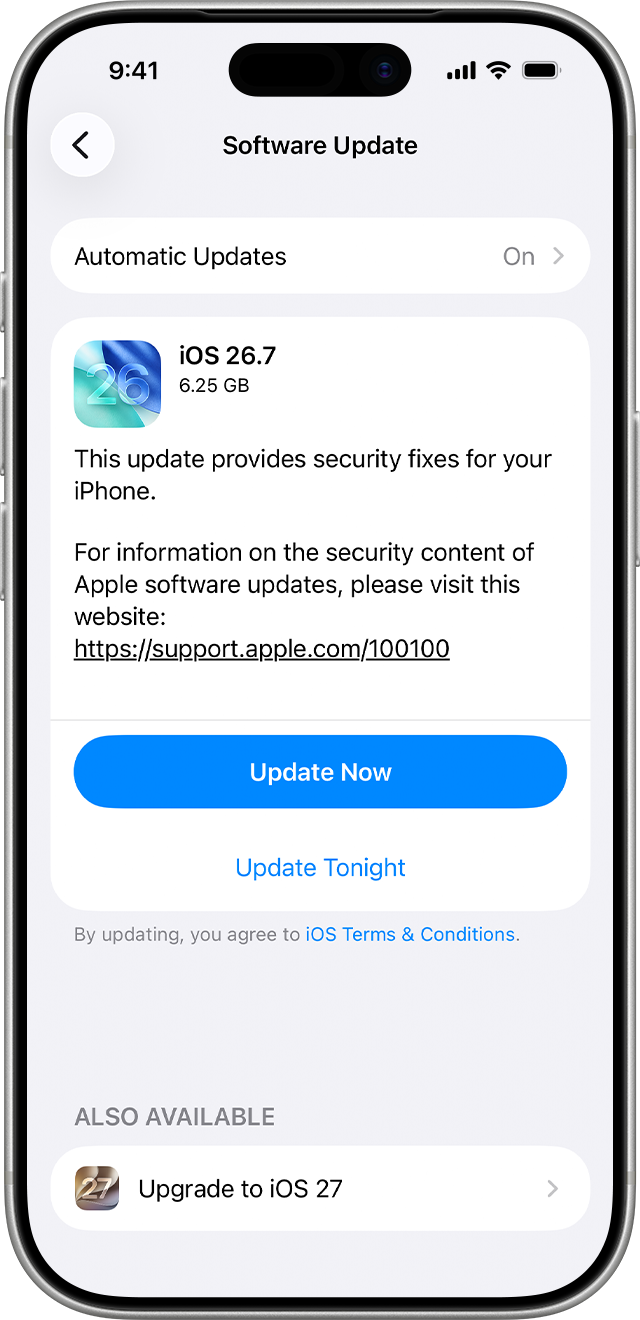 صفحة تحديث البرنامج على iPhone في دليل Apple