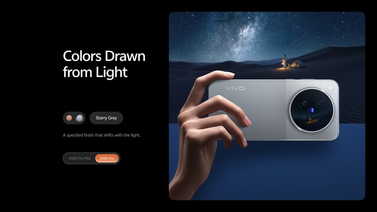 تصميم هاتف vivo X500 Pro باللون الرمادي وكاميرات ZEISS الخلفية