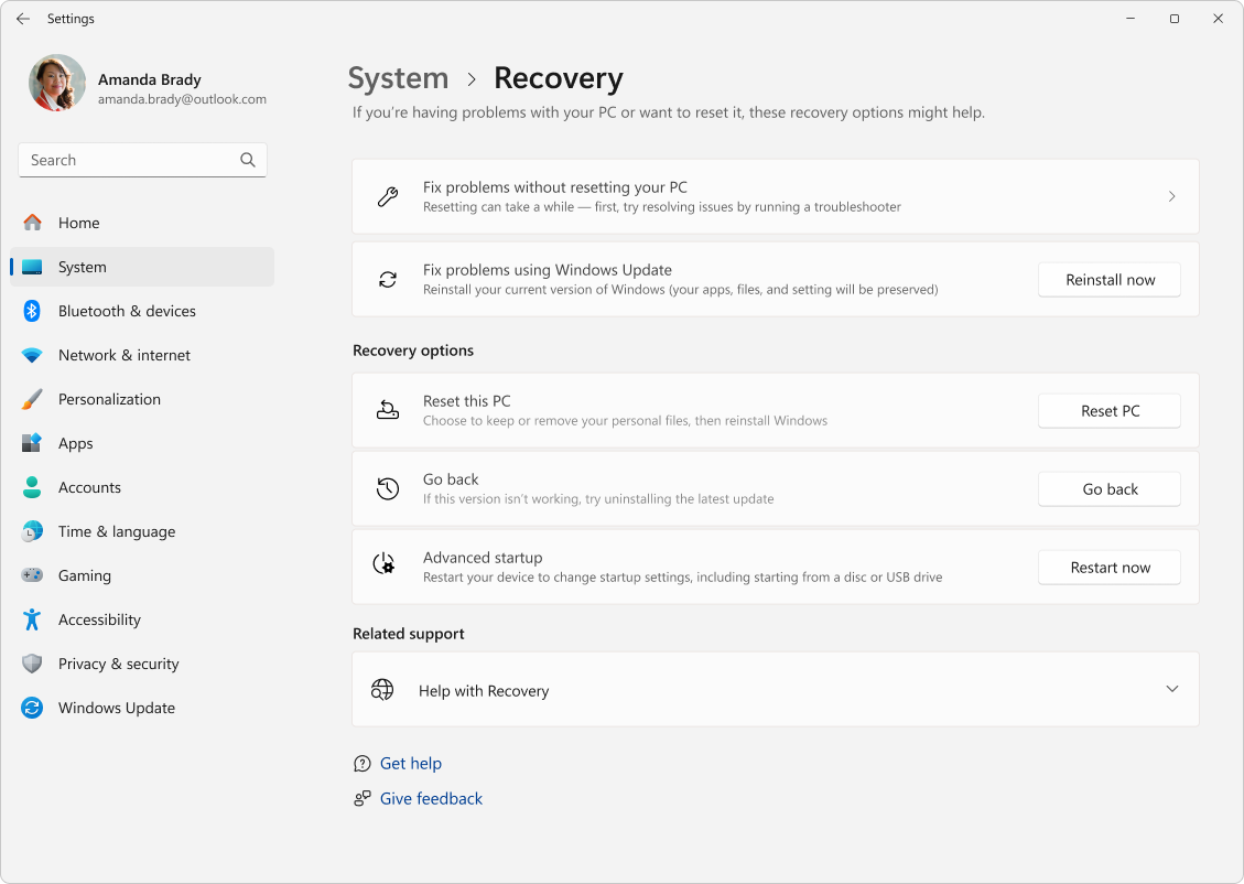 إعدادات Recovery في Windows 11 وخيار إصلاح المشكلات باستخدام Windows Update منفصلاً عن Reset this PC