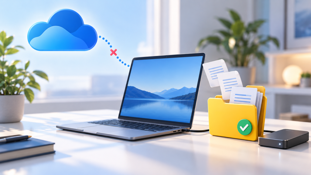 إيقاف مزامنة OneDrive مع الاحتفاظ بالملفات محلياً بأمان رسم توضيحي لإيقاف مزامنة OneDrive مع الاحتفاظ بنسخ الملفات على الحاسوب